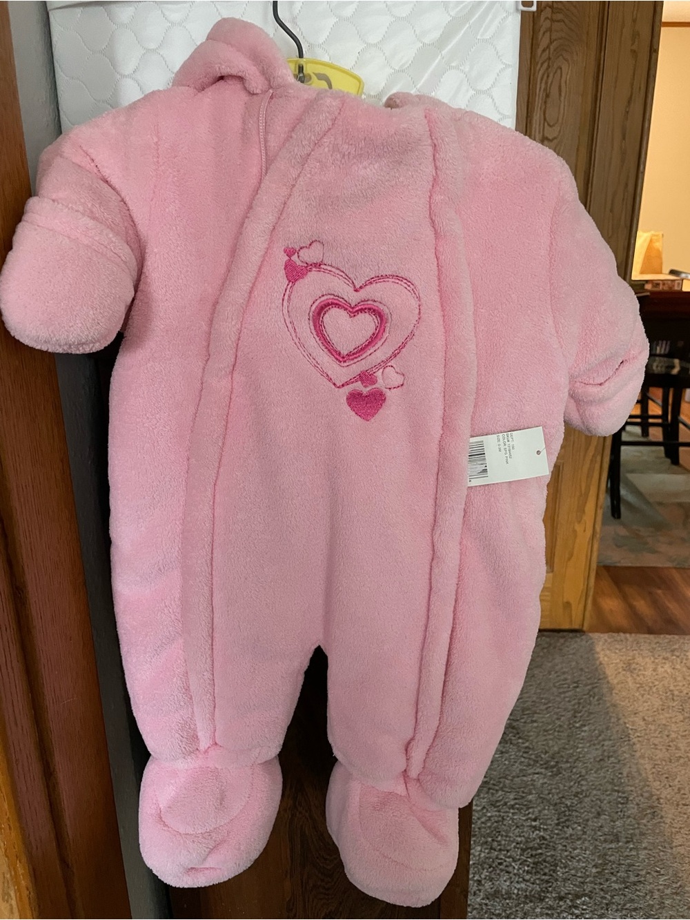 Peanut & Ollie Pink Heart Plush Baby One-Piece Snowsuit - NWT